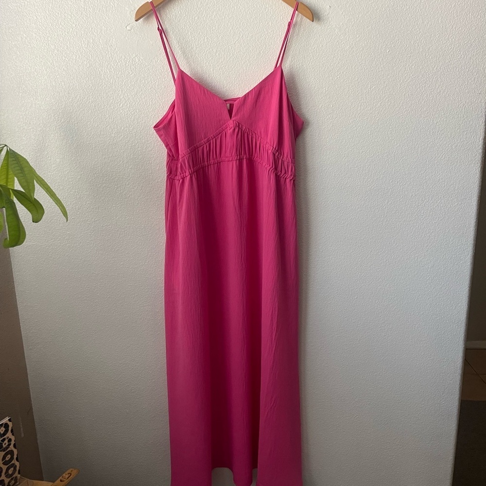 A NEW DAY SIZE LARGE PINK MIDI EMPIRE WAIST DRESS SPAGHETTI STRAPS POCKETS - Picture 2 of 11